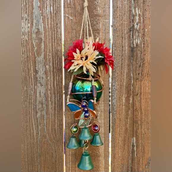 NEW! Rainbow Stained Glass Wind Chime Sun Catcher Butterfly Vase Mobile - Picture 10 of 13